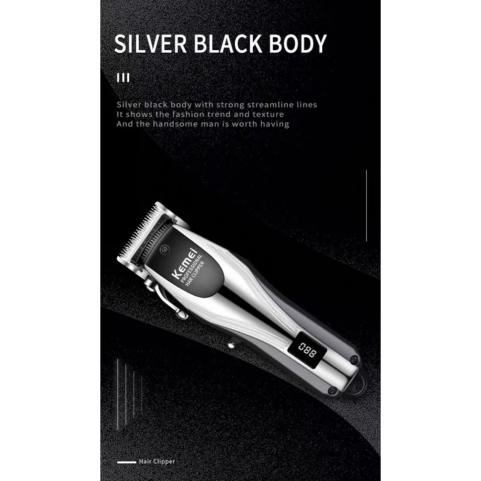 Clipper Kemei KM 2619 Alat Cukur Professional Pemangkas Rambut Isi Ulang Cas | Kemei KM-2619 Alat Cukur Rambut Profesional Tanpa Kabel Rechargeable Adjustable Dengan Layar LCD | Mesin Pencukur Rambut Tanpa Kabel | FMS