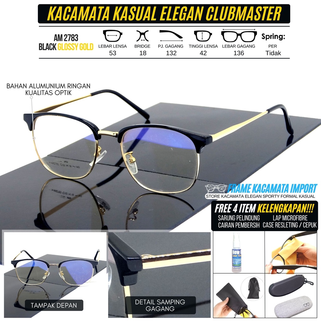 Frame Kacamata Minus Clubmaster Pria Wanita Kasual Elegan