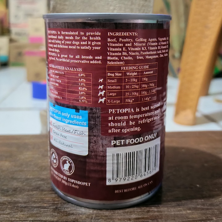 ( 6 KALENG ) Makanan Anjing Petopia All Stages Tender Beef 380G Wet Food