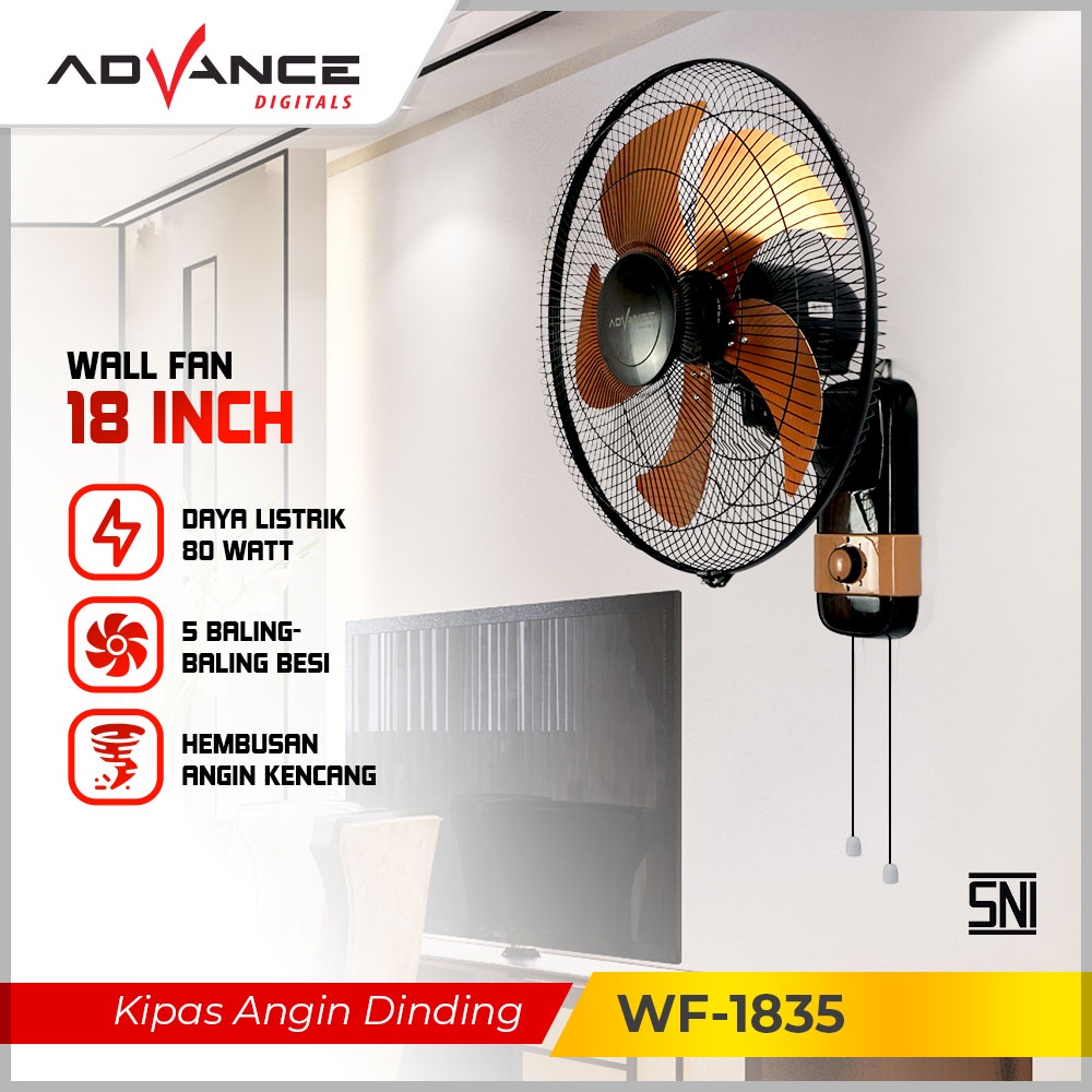 ADVANCE Kipas Angin Dinding 18 Inci Angin WF-1835 / Besi Wall Fan Rotary Five Blades Strong Wind