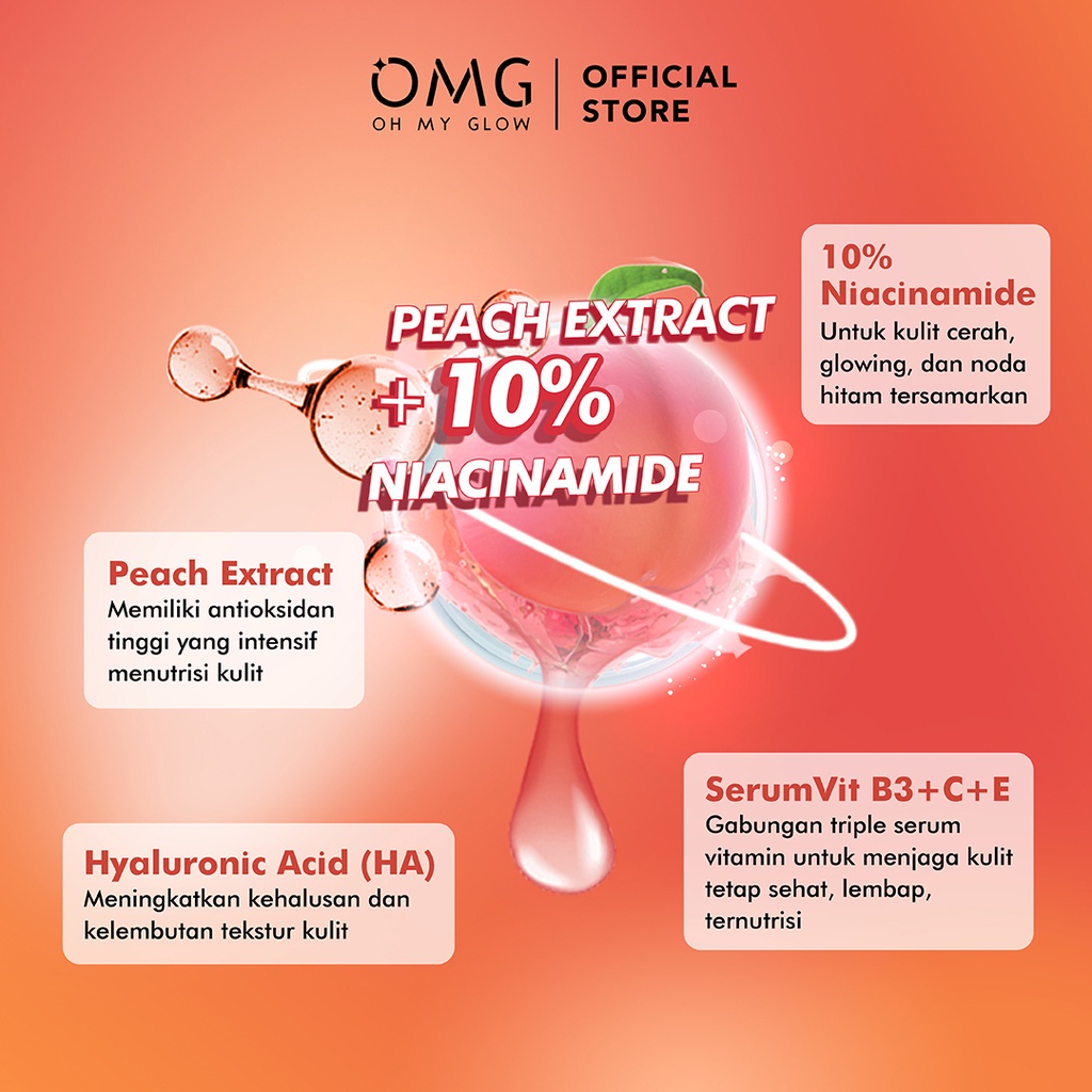 OMG OH MY GLOW Peach Glowing Serum 20 ml - Serum Pencerah untuk Kulit Sehat &amp; Glowing | Mugwort Acne Serum 20 ml