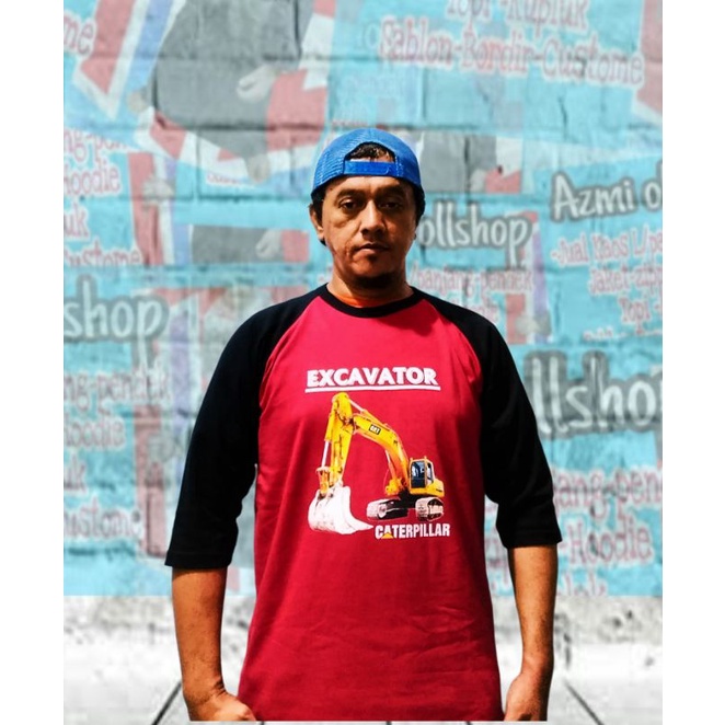 Baju kaos Raglan 3/4 excavator Caterpillar/alat berat excavator