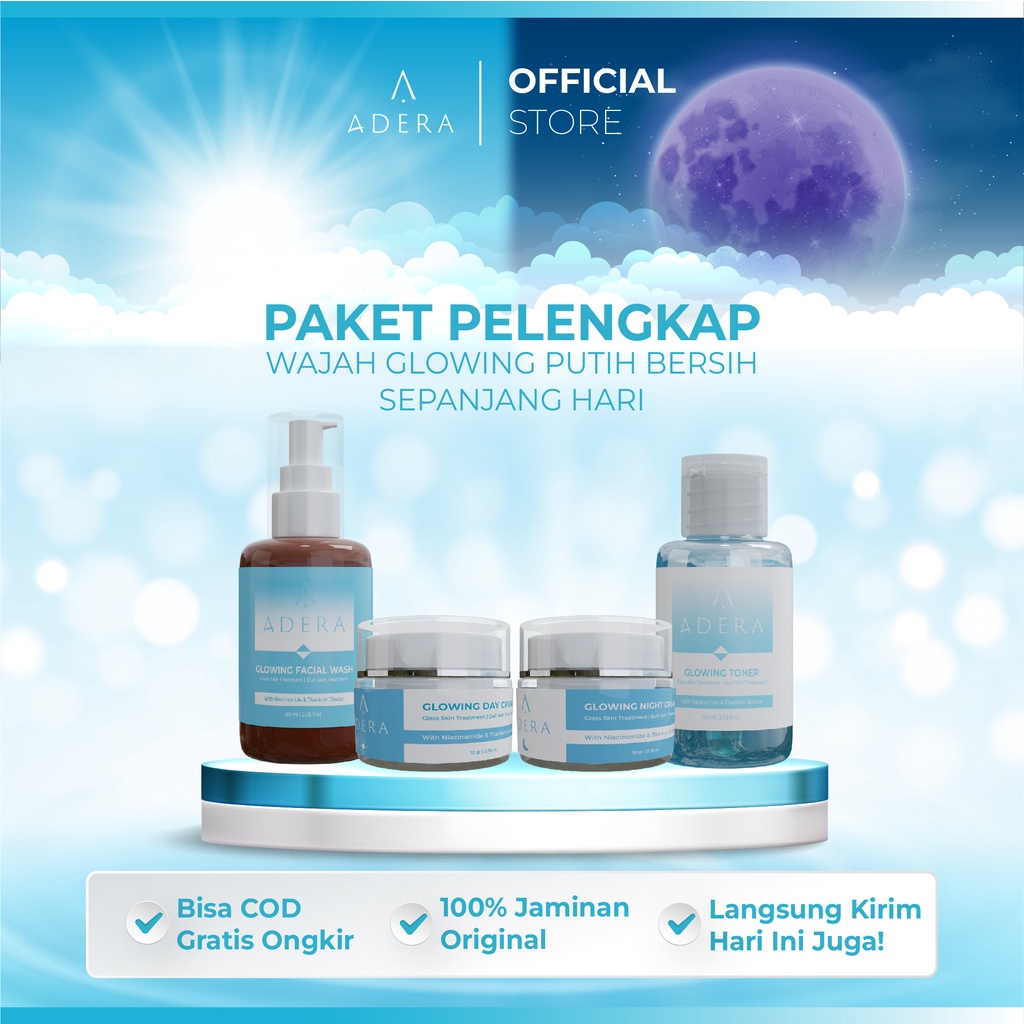 Paket Adera Cream, Facial Wash, Toner, Wajah Glowing Putih Bersih Bebas Jerawat Kusam Flek Bintik Hi