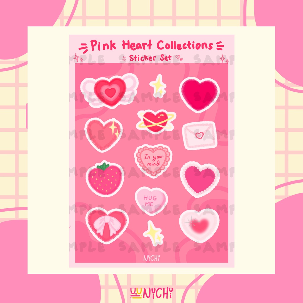 

Pink Heart Sticker Sheet A6 ꒰ nuchunichi ꒱