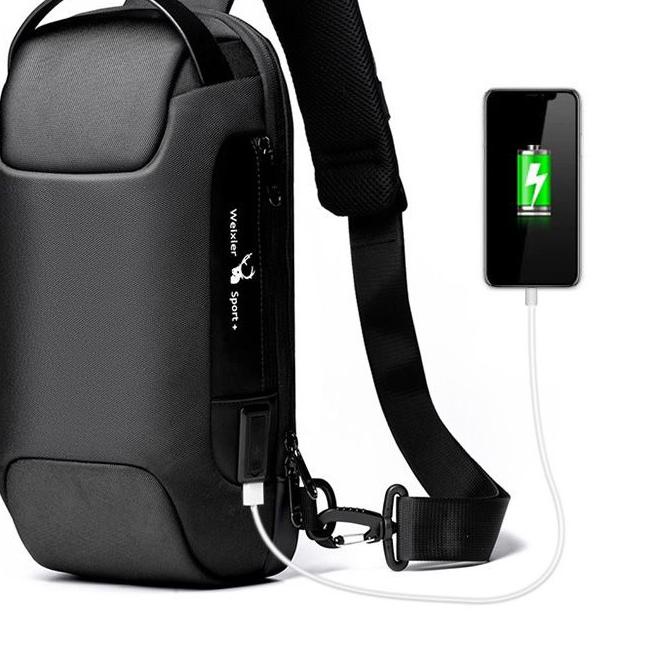 ◙ WEIXIER 9529 Tas Selempang Pria Shoulder Bag USB Port Anti Maling WK-SBY ➵