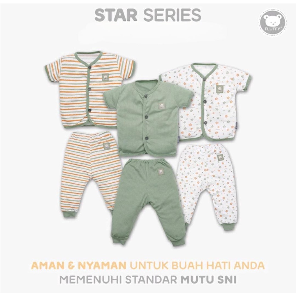 FLUFFY SETELAN MOTIF STAR WARNA HIJAU / SETELAN BAYI DAN ANAK