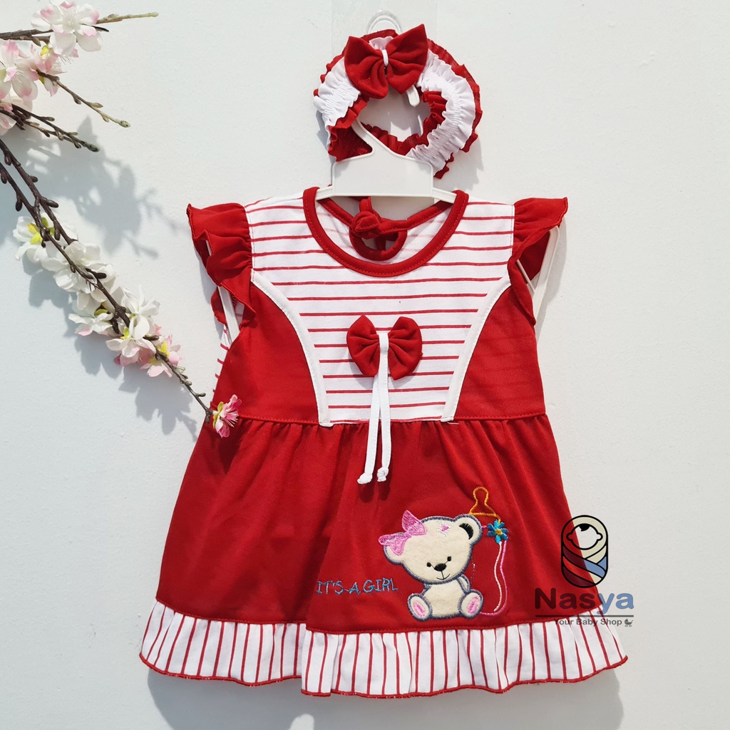 [P-051A] Baju Bayi (0-6 bulan) / Dress Bayi Perempuan Motif beruang lucu