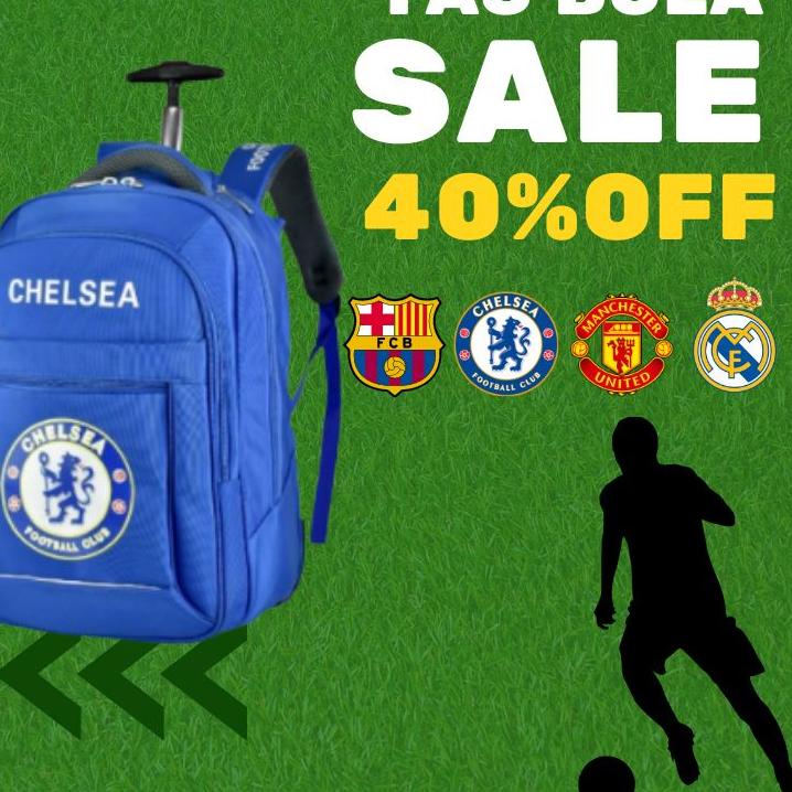 ♛ (Toko OB) Tas Murah Ransel Trolly Bola 8880 Tas Punggung Pria Bola Manchester,Madrid,Barcelona,Che