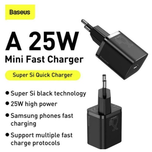 BASEUS Super Si Quick Charger 1C 25W EU CCSP02 - Hitam