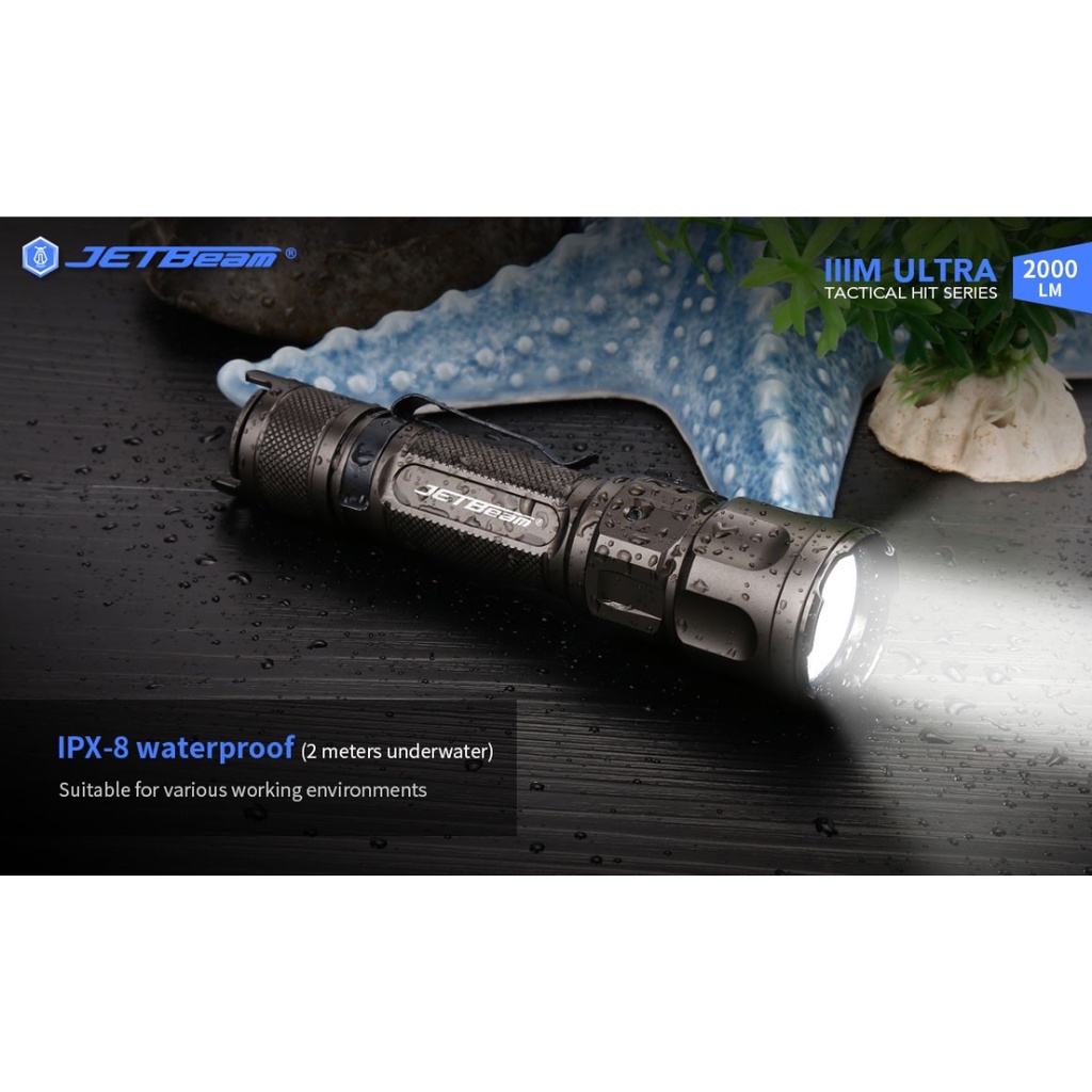 JETBeam Senter LED CREE XHP35 HD Tactical USB Rechargeable IPX8 2000lm - IIIM ULTRA