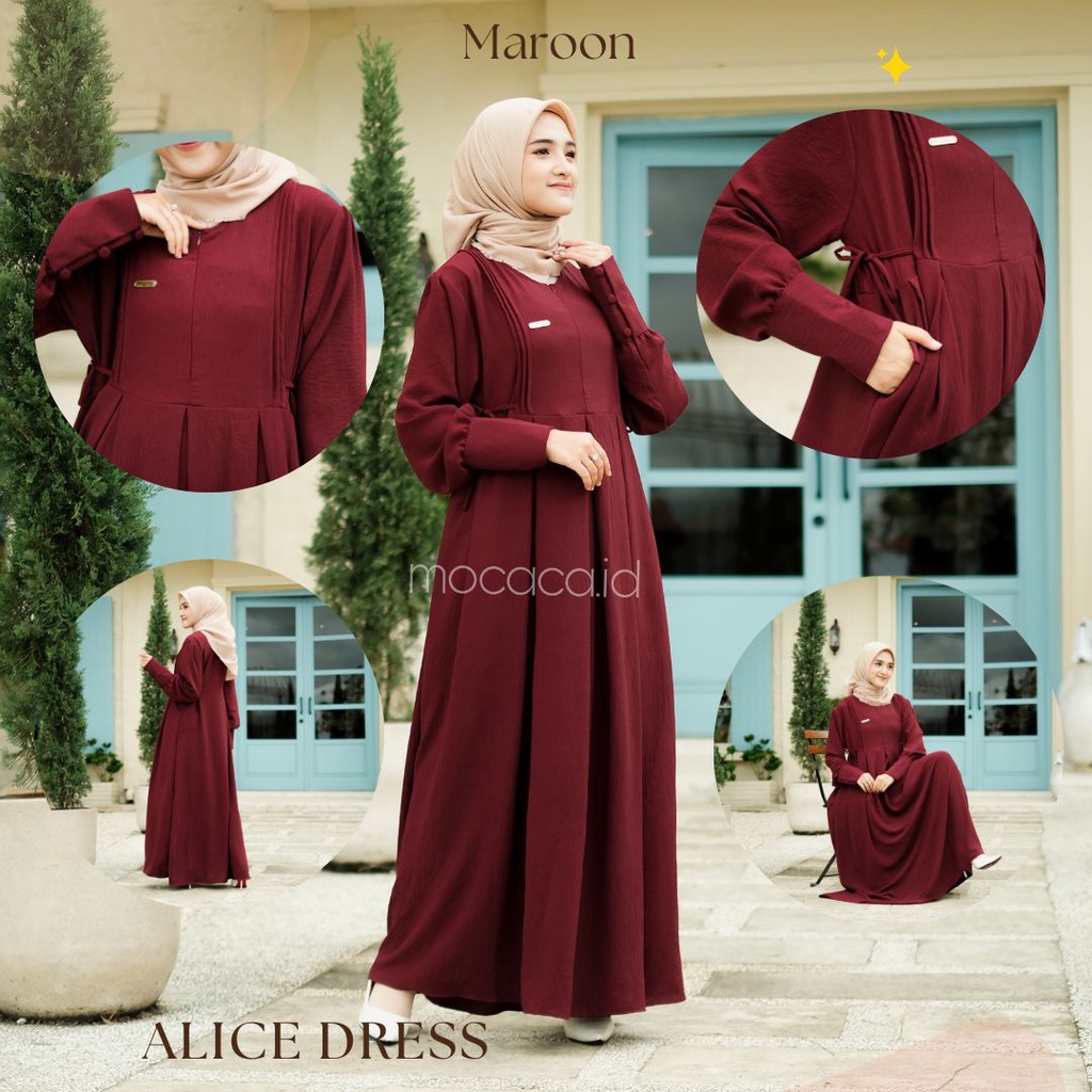 Alice Dress Crincle Premium Busui Kancing bungkus - MERAH HATI TUA MAROON MARUN DARK RED