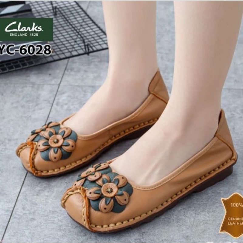 sepatu wanita clarks/ sepatu Clarks YC-6028 FLAT FLOWER/SEPATU WANITA CLARKS ORIGINAL/SEPATU KERJA W
