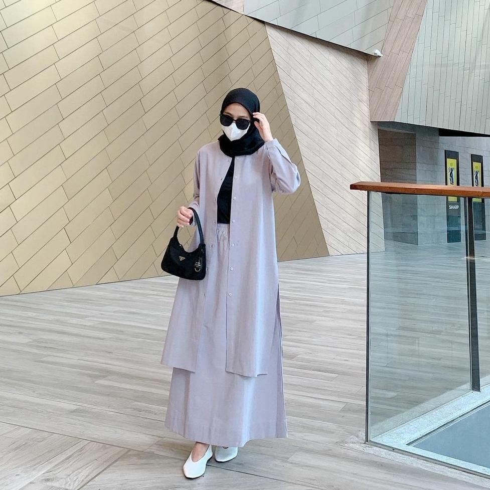 MURAH Kaila Set Setelan Rok Kemeja Putih + Rok Putih Casual One Set Busui Frendly Kancing Aktif Full