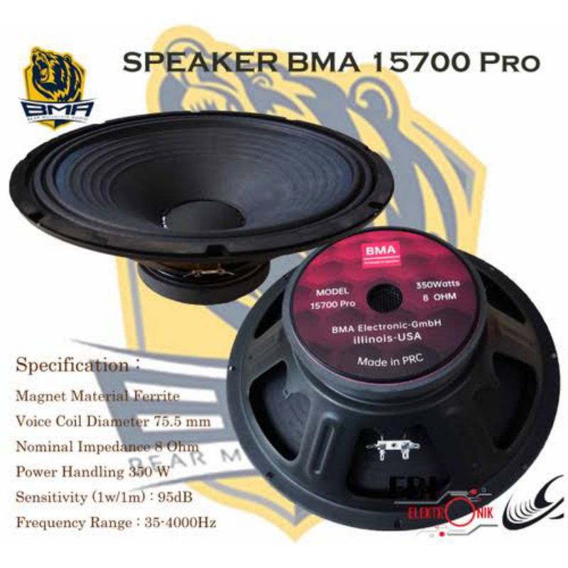 Speaker BMA 15 inch tipe 15700 coil 3 inc