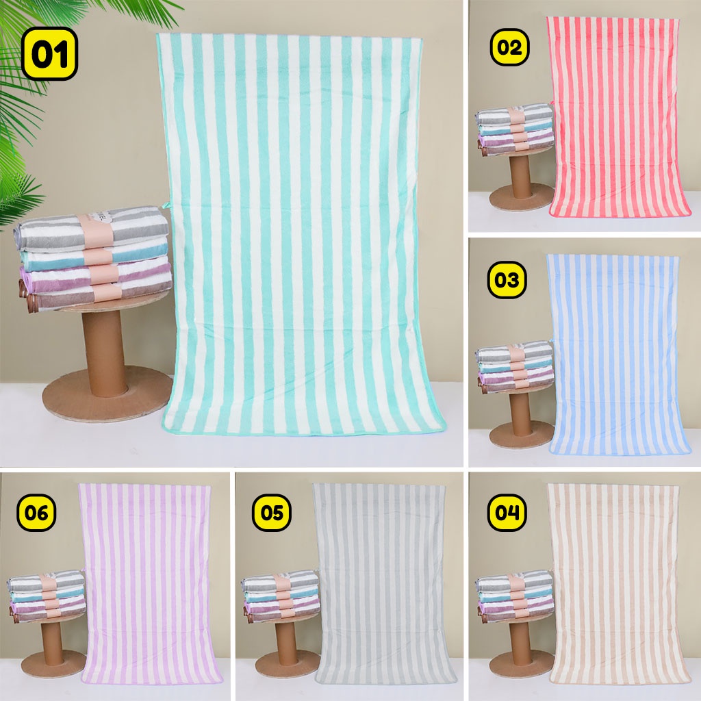 Handuk Mandi Lembut Jumbo Microfiber Premium Motif Strip Ukuran 70x140cm High Quality Dewasa Pria Wanita Perlengkapan Mandi Rumah Tangga Import - H15-B-KT - 88 Balnketstore