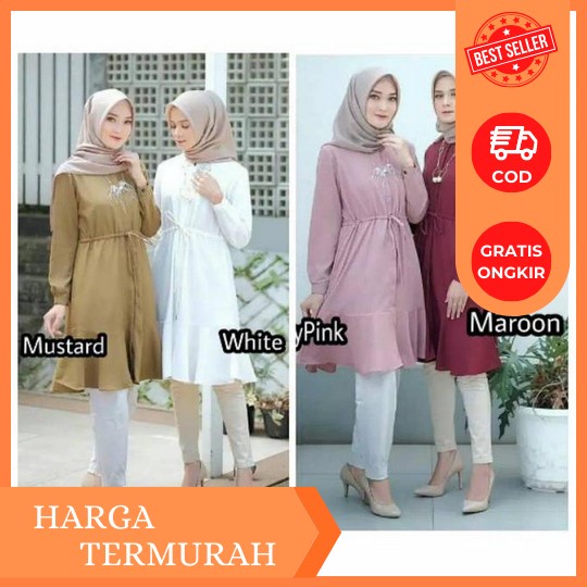 Baju Atasan Tunik Polos Wanita Bahan Katun Toyobo Premium Adem Remaja Dewasa Terbaru Kekinian 2023 L