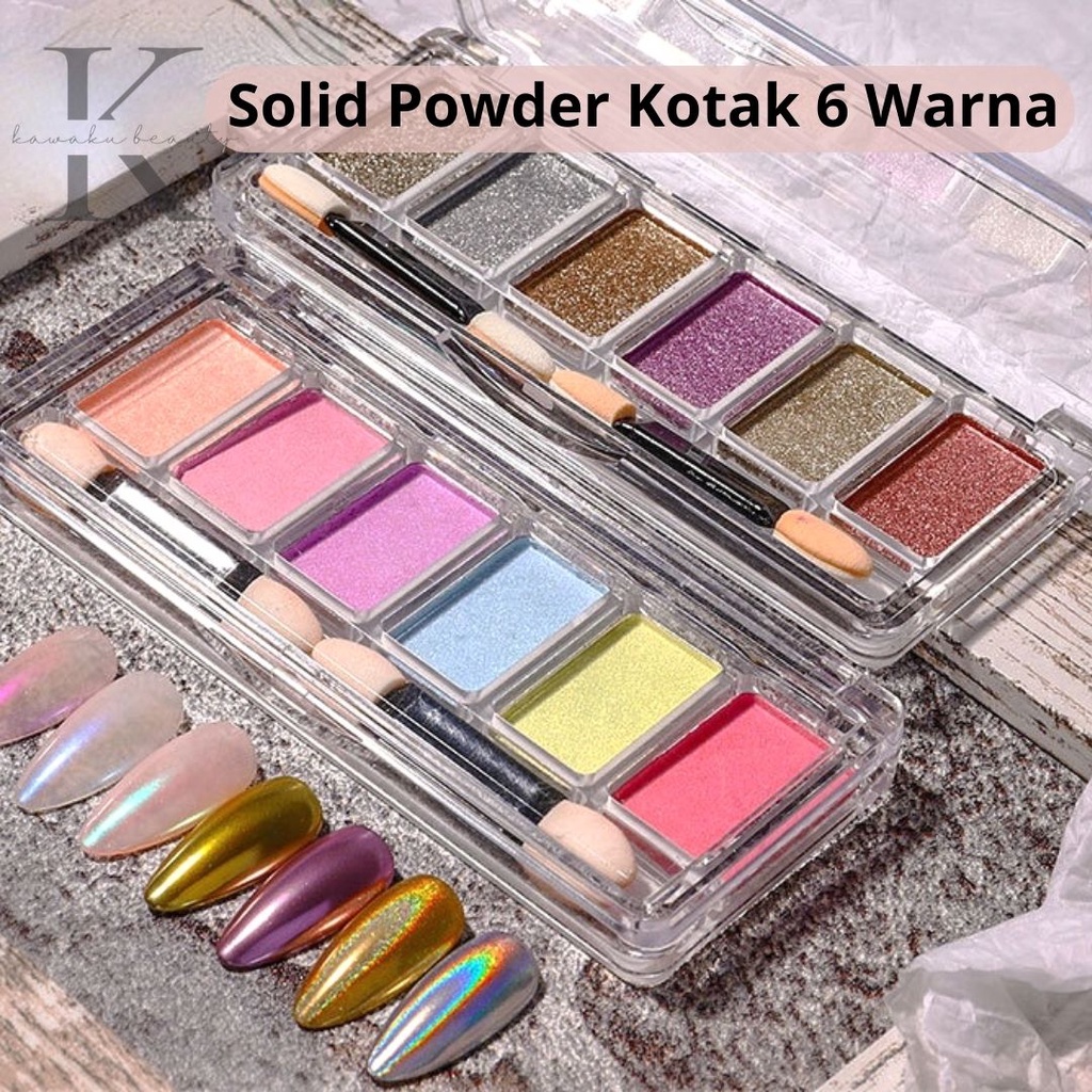 Nail art 6 Color Solid Chrome Powder Aurora Mix Color/ Bubuk Hiasan Kutek Kuku Palsu