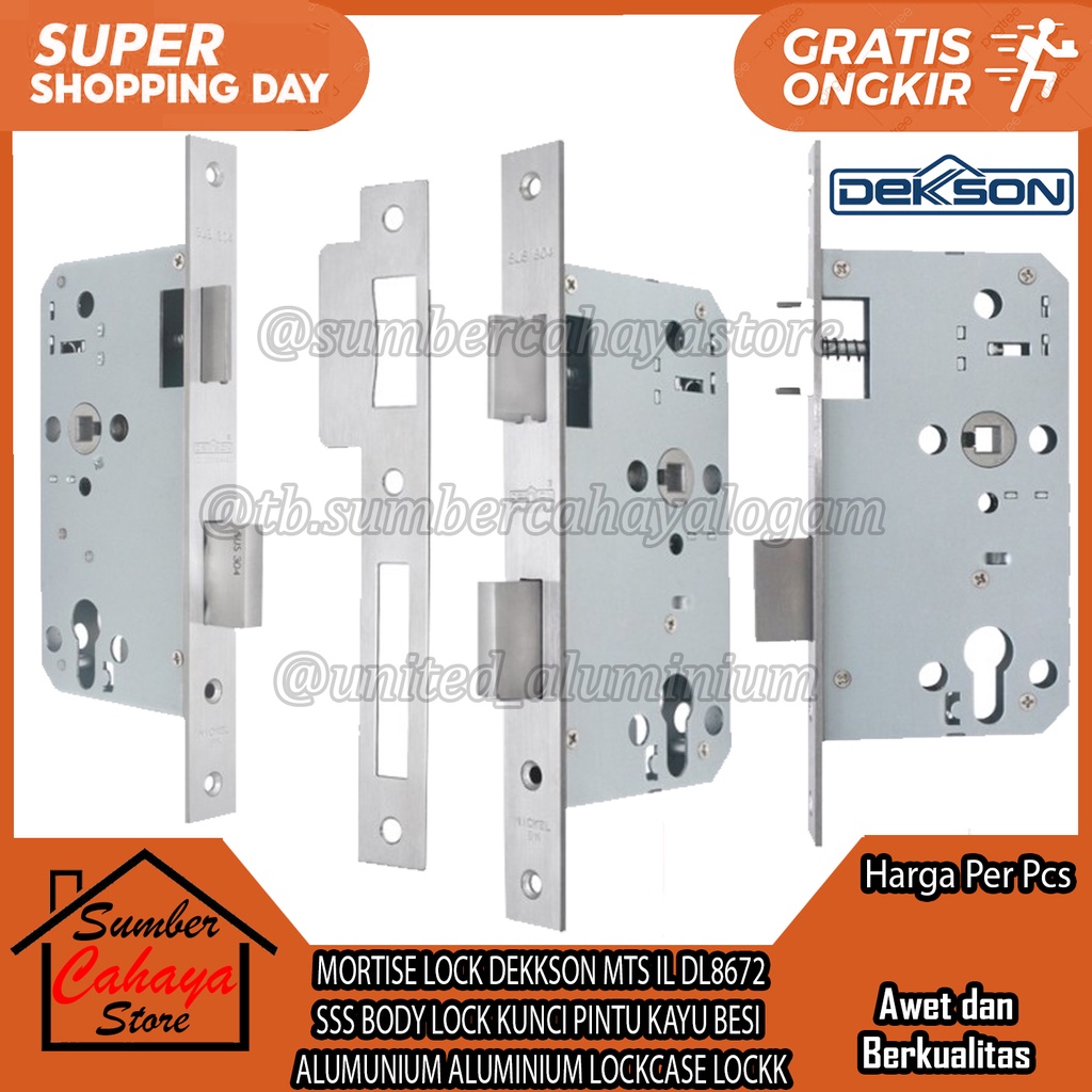 MORTISE LOCK DEKKSON MTS IL DL8672 SSS BODY KONCI PINTU ALUMUNIUM BODI KUNCI DEKSON KAYU LOCKCASE PE