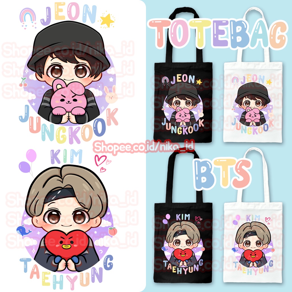 NEW TOTEBAG RESLETING KPOP BTS LUCU AESTHETIC HITAM / PUTIH TOTE BAG BTS ARMY LUCU KOREAN STYLE