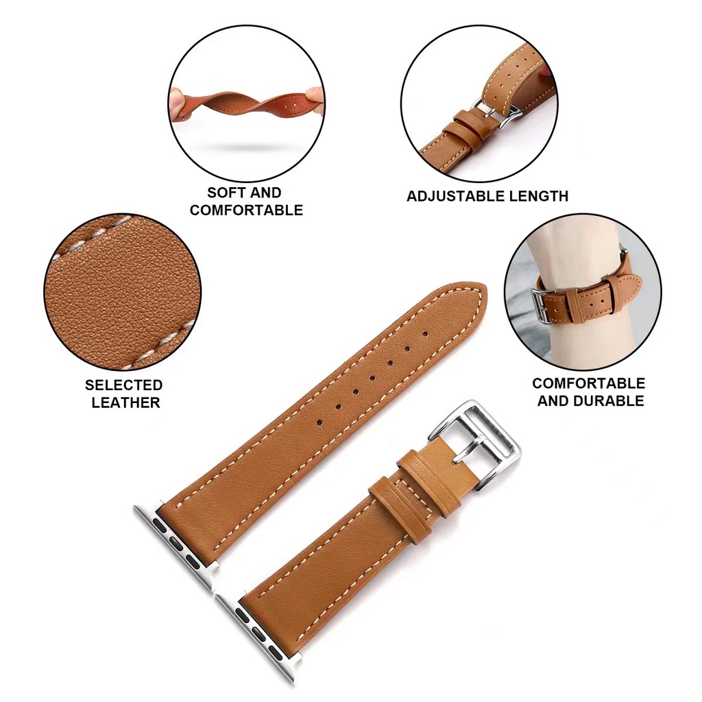 Strap Premium untuk Apple Watch IWO HW 38 40 42 44 41 45 49mm Strap KULIT ASLI GENUINE leather loop iwatch series 9 ULTRA 8 7 SE 6 5 4 3 2 1