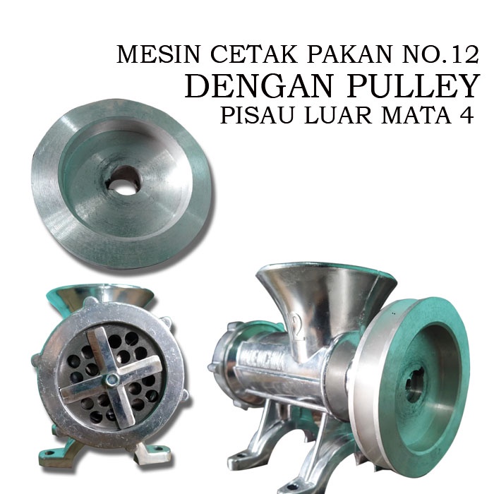Mesin Cetak Pelet No.12 Pisau Luar Mata 4 dengan Pulley Mesin Pencetak Pelet Voer Ayam Ikan Burung