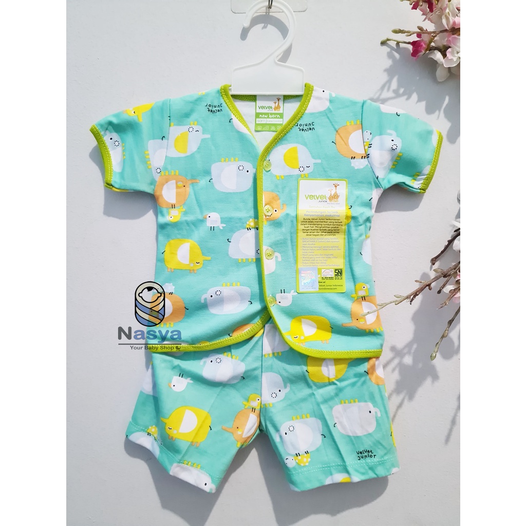 [R-004] Velvet Junior Setelan Baju Bayi Lengan pendek size new born (0-3 bln)