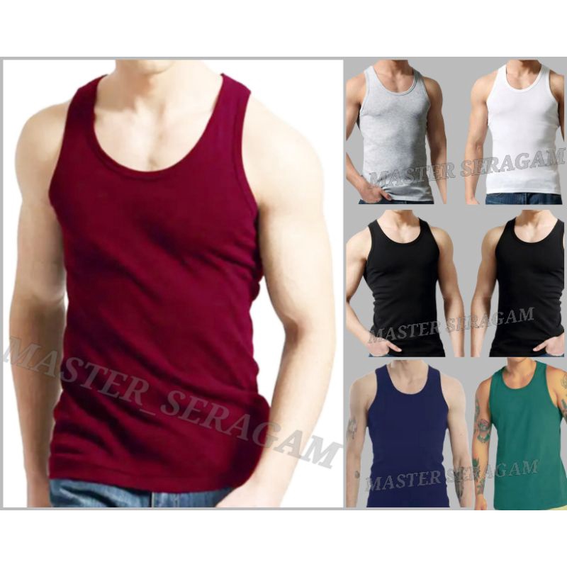 SINGLET KATUN POLOS PRIA DEWASA M L XL XXL  , KAOS TANK TOP PRIA  ,  KAOS TANPA LENGAN PRIA