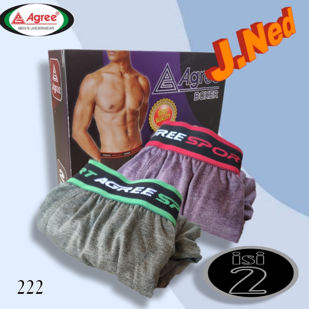 J222D - (PER BOX ISI 2 PCS) CELANA DALAM BOXER PRIA AGREE SIZE M, L, XL