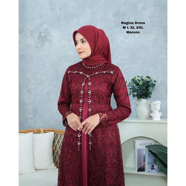 New colection Regina Dress Brokat Tille Premium Accessories Payet Mutiara // Gamis pesta kondangan /