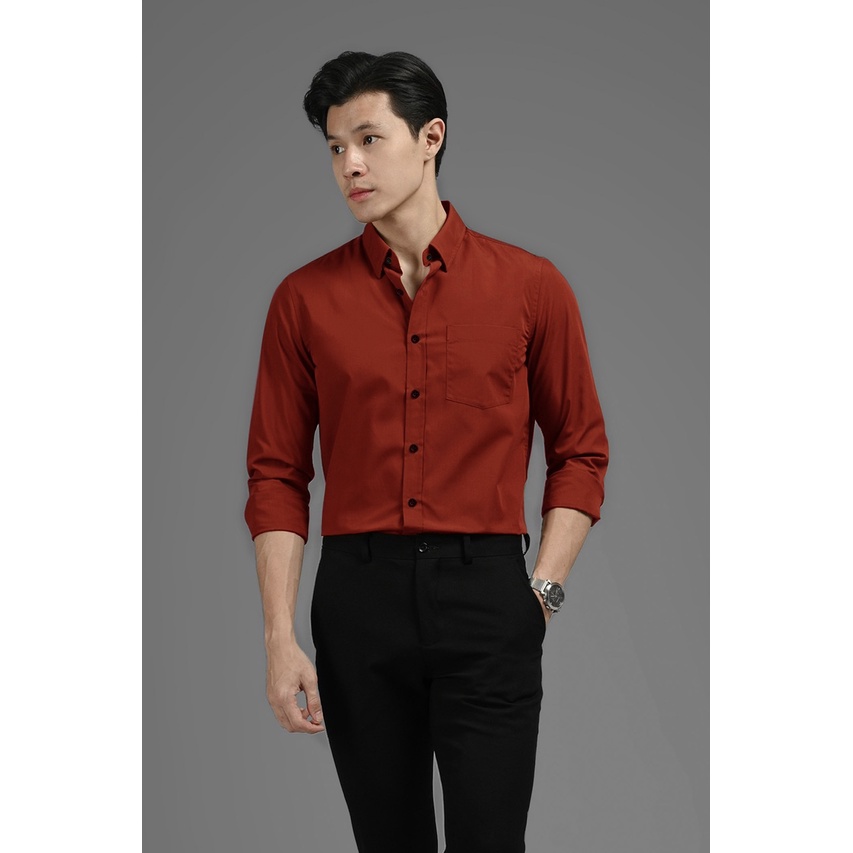 KEMEJA PRIA MERAH BATA POLOS LINEN RAMI LENGAN PANJANG PREMIUM HEM PRIA