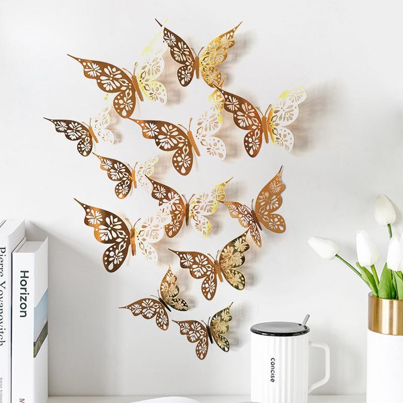 【COD】12pcs Stiker Dinding Desain Kupu-Kupu Hollow 3D Untuk Dekorasi Pesta Pernikahan Butterfly G