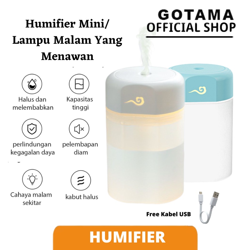 Gotama Humidifier Diffuser Aromatherapy Pelembab Ruangan LED Light Warna Semprotan Halus Rechargeable USB 250ML