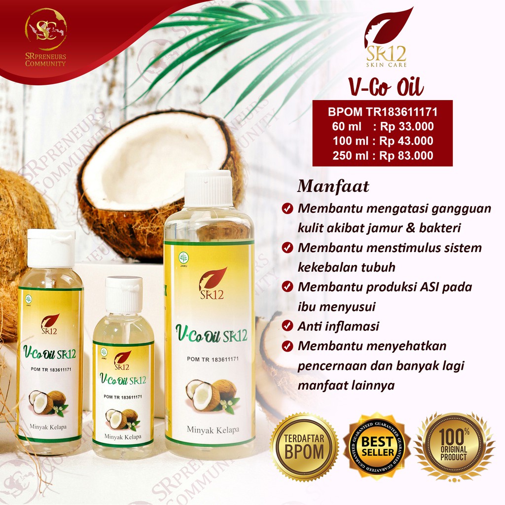 VCO OIL SR12 MINYAK KELAPA MURNI VIRGIN COCONUT OIL IMUN BOOSTER UNTUK KESEHATAN DAN KECANTIKAN