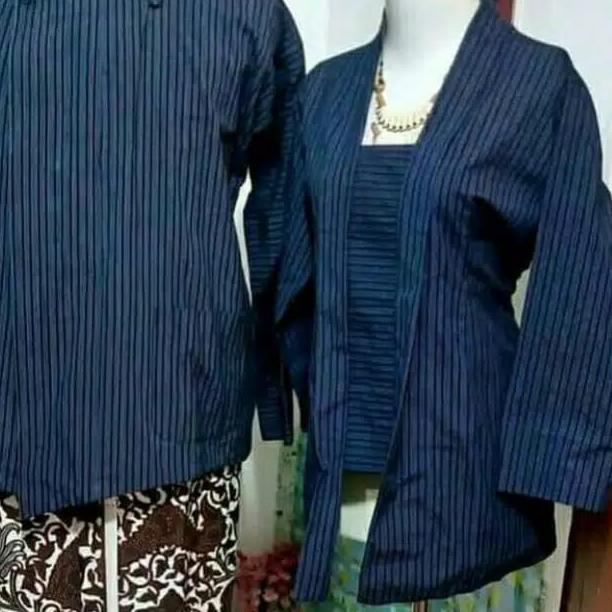 LANGSUNG ATC BAJU COUPLE SURJAN KEBAYA LURIK BIRU BAJU LURIK ADAT JAWA JOGJA SOLO KEBAYA LURIK SURJA