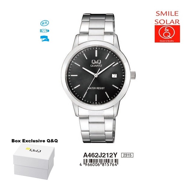 Jam Tangan Pria Business Casual Rantai Stainless Steel Tanggal Analog Original Q&amp;Q QnQ QQ A462