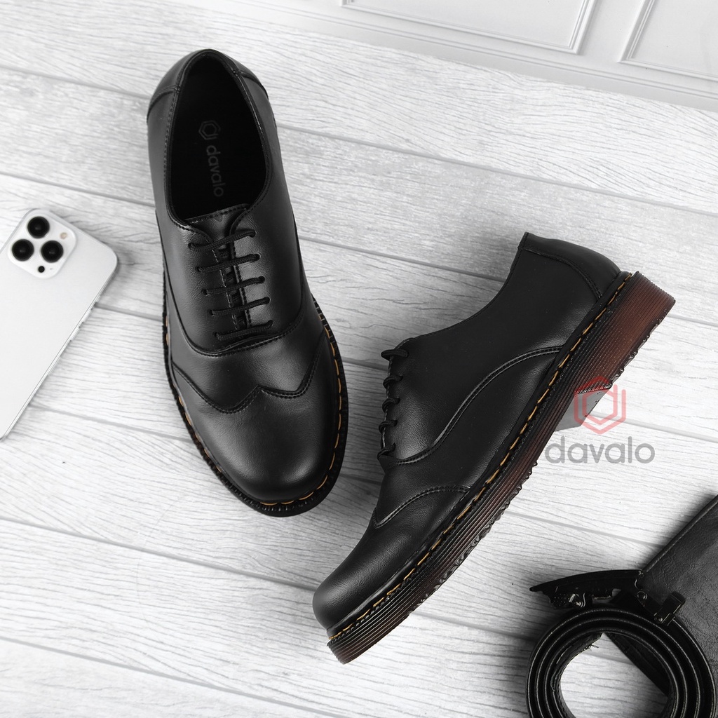 davalo Sepatu Kerja Pria Casual Pantofel Formal Docmart Dokmar HItam