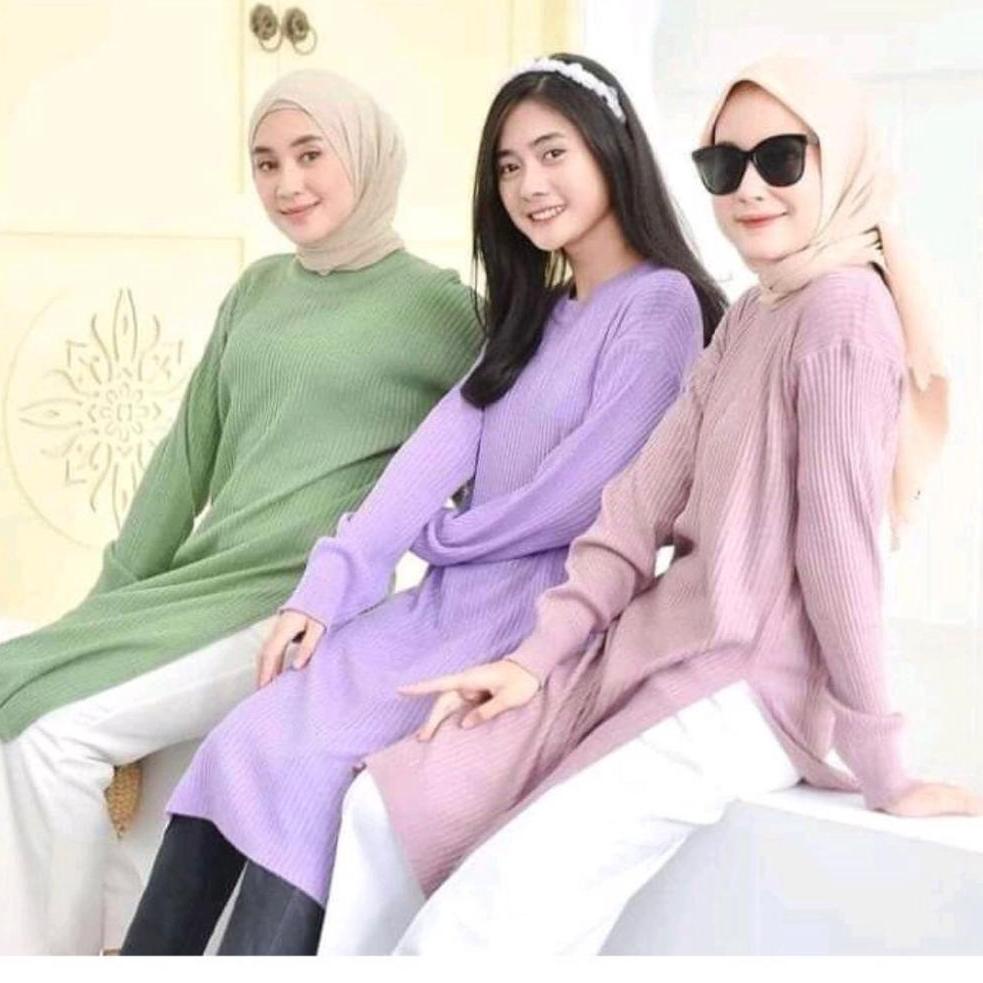 STOK TERBARU KARENINA TUNIK / Dress Tunik Rajut / Long Tunik Rajut Premium / Andini Tunik Rajut Wani