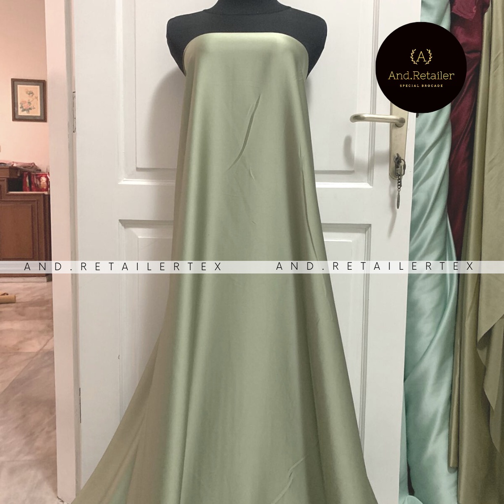 Bahan Kain Satin Armani Silk Original Premium Warna Sage Green