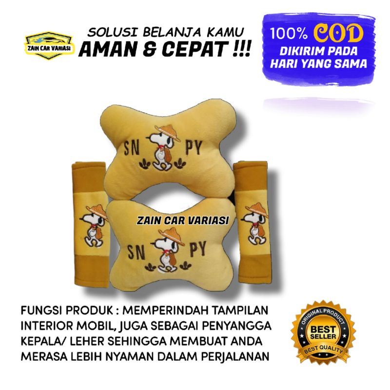 Bantal leher JOK Mobil SNOOPY 2in1 ACCESSORIES AKSESORIS INTERIOR MOBIL AVANZA XENIA AGYA AYLA BRIO 