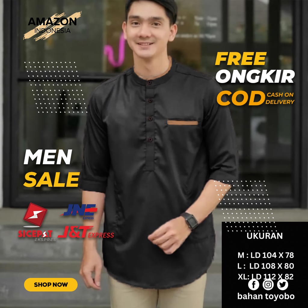 BAJU KOKO PRIA BAHAN TOYOBO WARNA HITAM BAHAN DINGIN KOKO LEBARAN KOKO HITAM