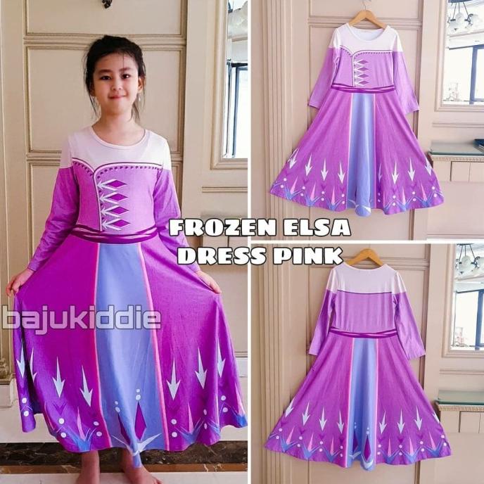 Frozen Elsa Pink Dress Anak Perempuan Gamis Lebaran Anna Kostum Putri