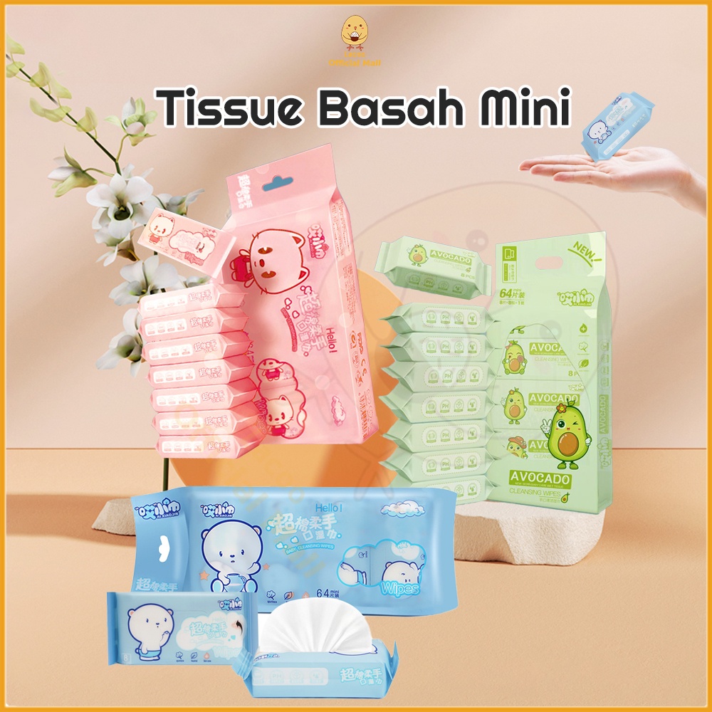 Lacoo Tissue basah mini Tisu basah karakter wet wipes 1 pack isi 8 bungkus