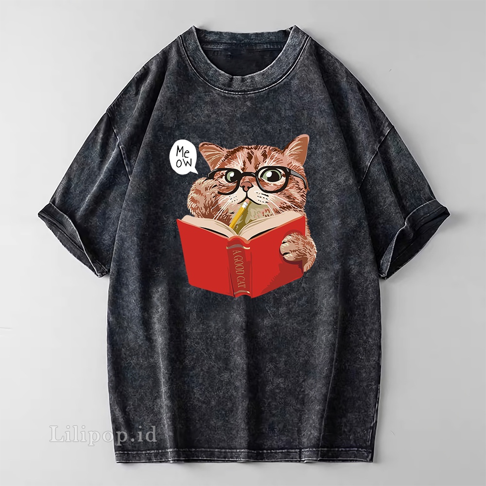 Kaos Baju Wash Tshirt Cat cute Pria wanita Stone wash Baju Distro Basic Lengan Pendek unisex