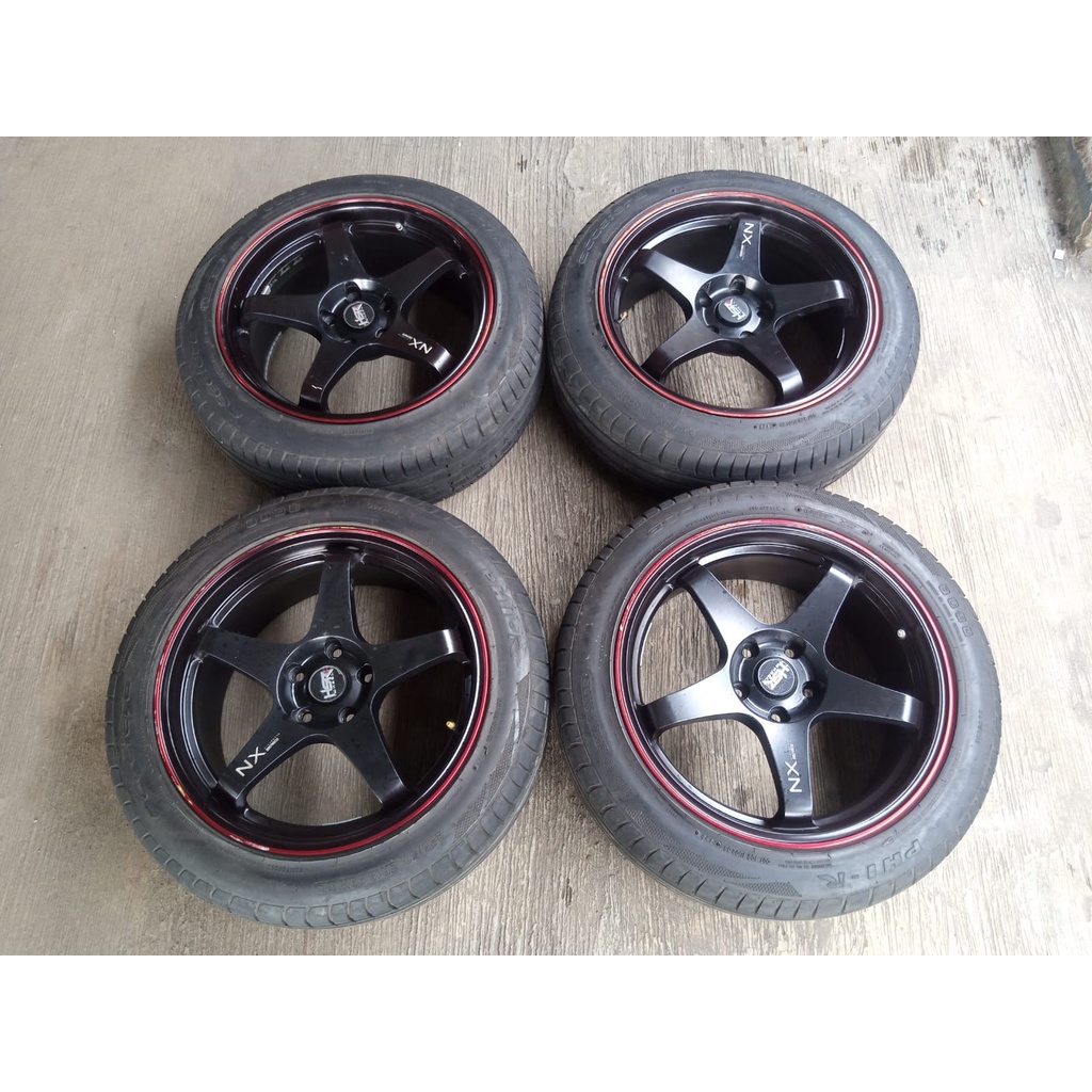 velg racing ring 18 hsr kailolo pcd 5x114 warna hitam merah plus ban 235 50 18 acclera