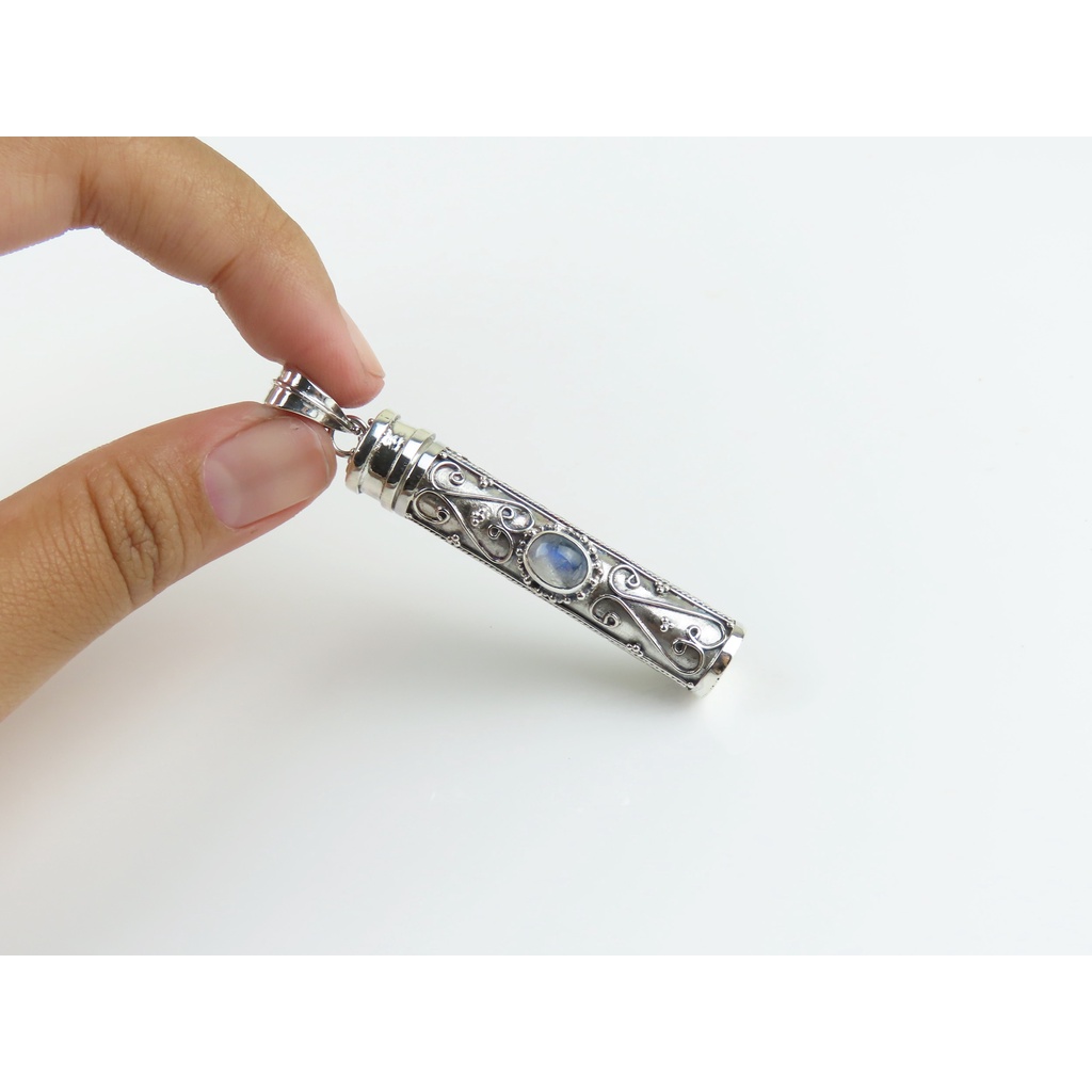 Liontin Botol Parfum dengan Permata Rainbow Moonstone (liontin kremasi)