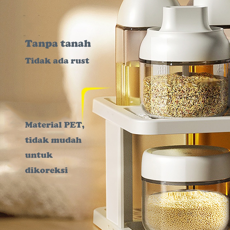 Mi.more 11Pcs/Paket Bumbu Dapur Set Dengan Rak Seasoning Jar Storage Set with Rack / Rak Dapur Set Dengan Botol