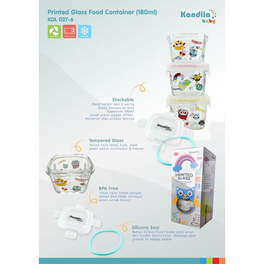 Kandila Baby Printed Glass Food Container (KDL027-6) / TEMPAT PENYIMPANAN / WADAH SUSU / KONTAINER BAYI / CONTAINER BABY