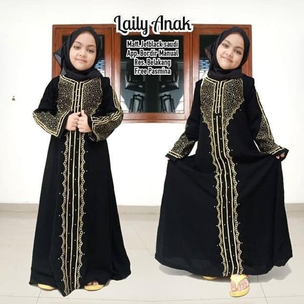 Abaya Gamis Hitam Arab Jetblack Pesta Seperti Ori Bordir Laily Anak