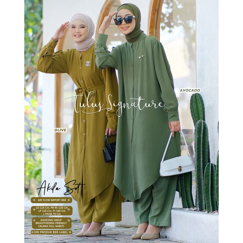 AKILA Set Long Jumbo Crinkle Airflow LD 120 - Setelan long tunik jumbo polos crinkle airflow / Setce