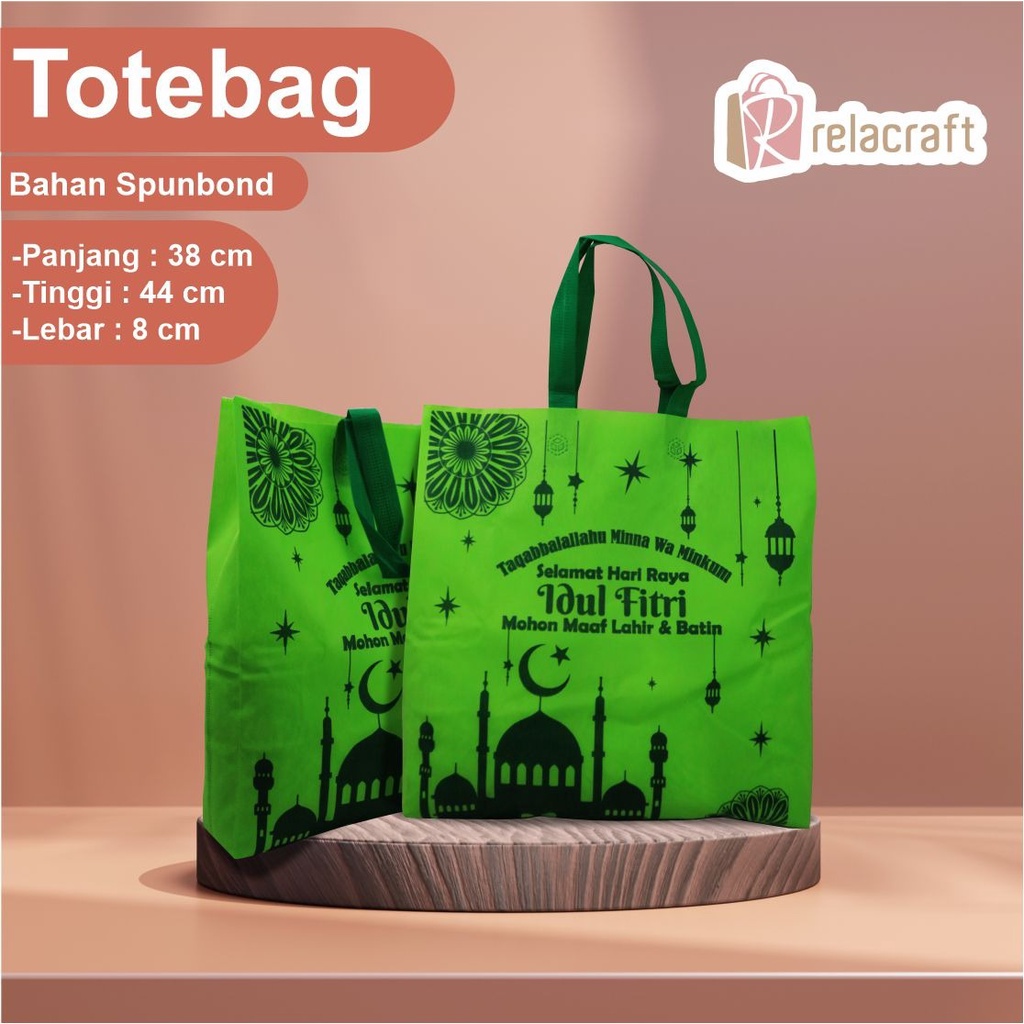 READY STOK/TAS TOTEBAG SPUNBUN/TAS IDUL FITRI/TAS RAMADHAN/RELLA CRAFT